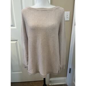 Cyrus Sweater M Beige Tan Knit Ribbed Stretch Boat Neck Oversized Relaxed Hi-Lo